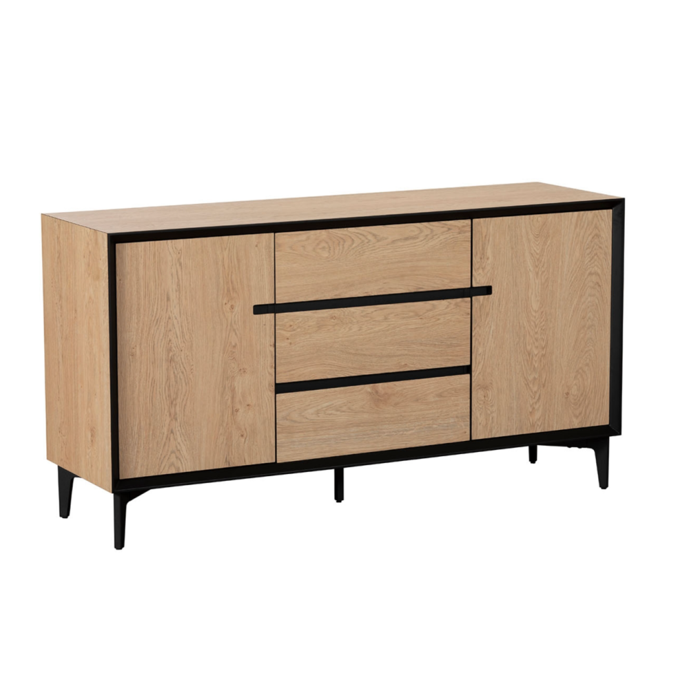 Jaxon Wide Sideboard with HPL Oak Finish & Black Metal Frame