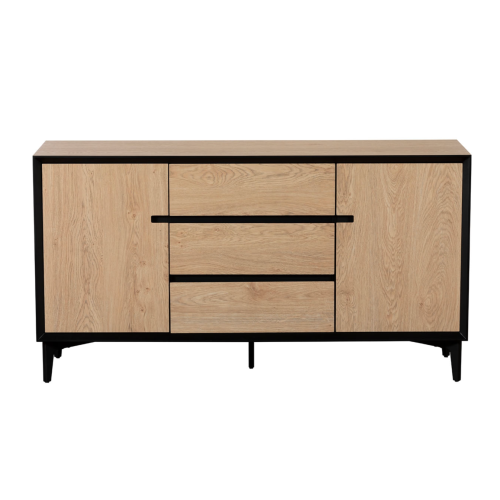 Jaxon Wide Sideboard with HPL Oak Finish & Black Metal Frame