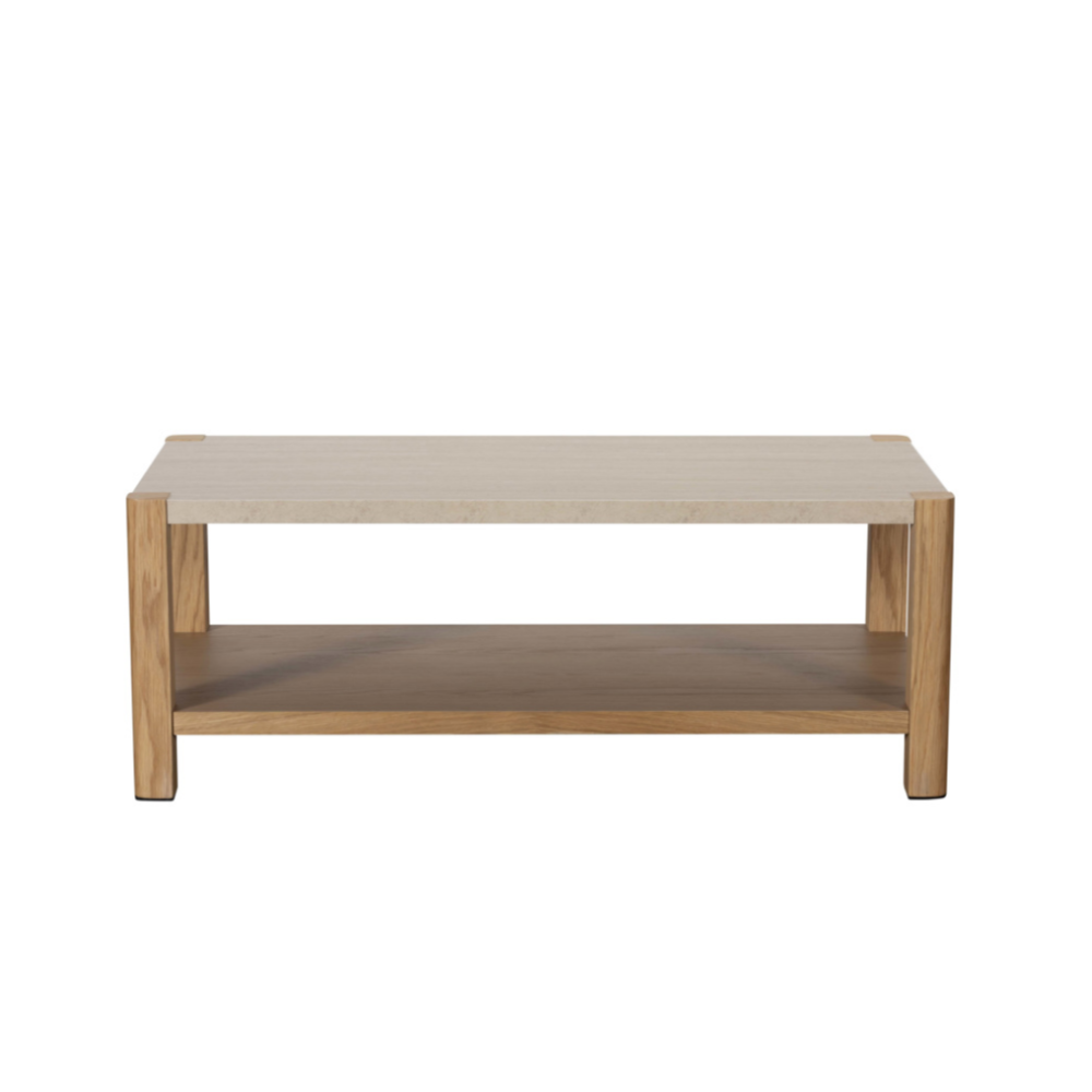 Arlo Natural Oak Coffee Table with Travertine Ceramic Top