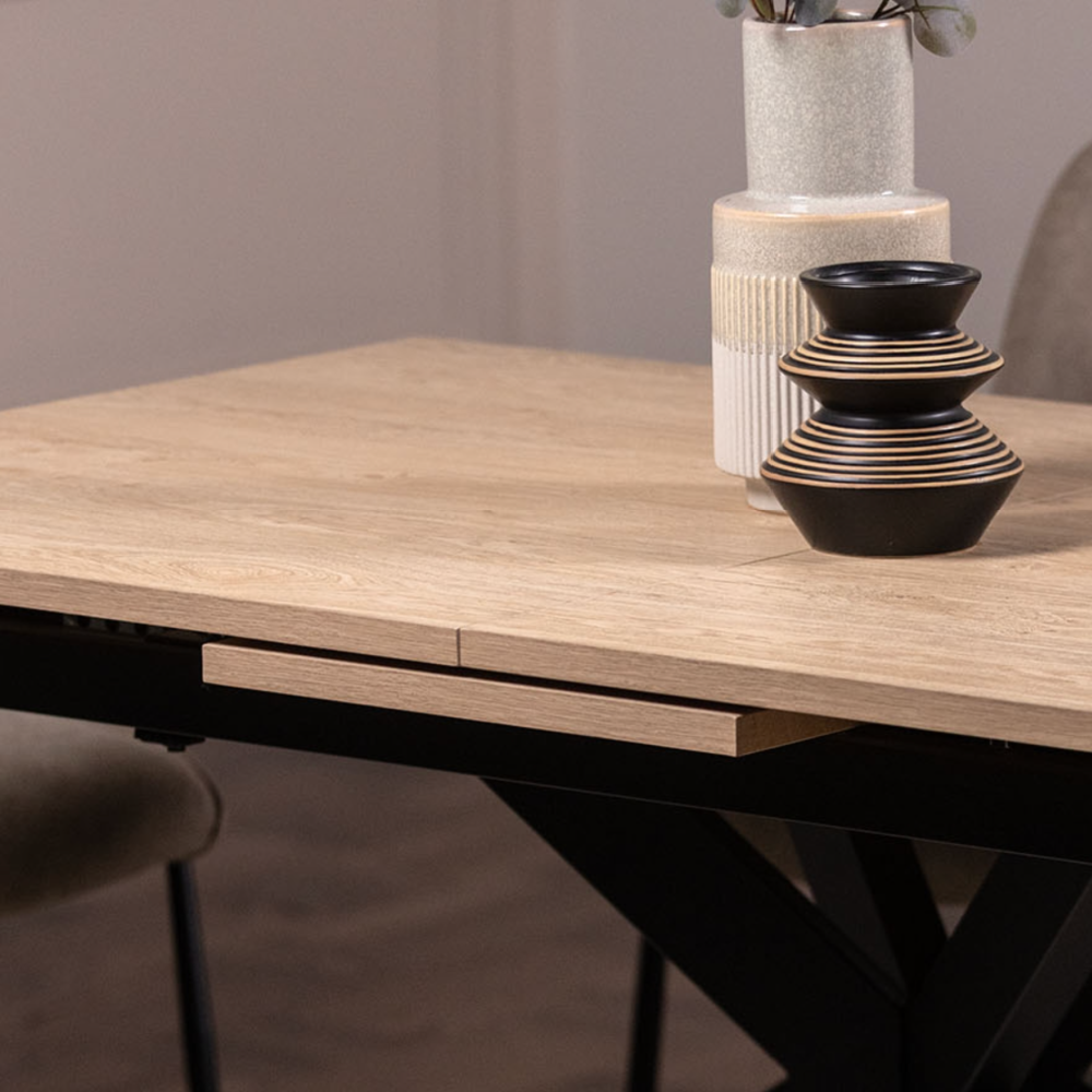 Jaxon 160-200cm Extending Dining Table with HPL Oak Finish Top & Black Metal Legs