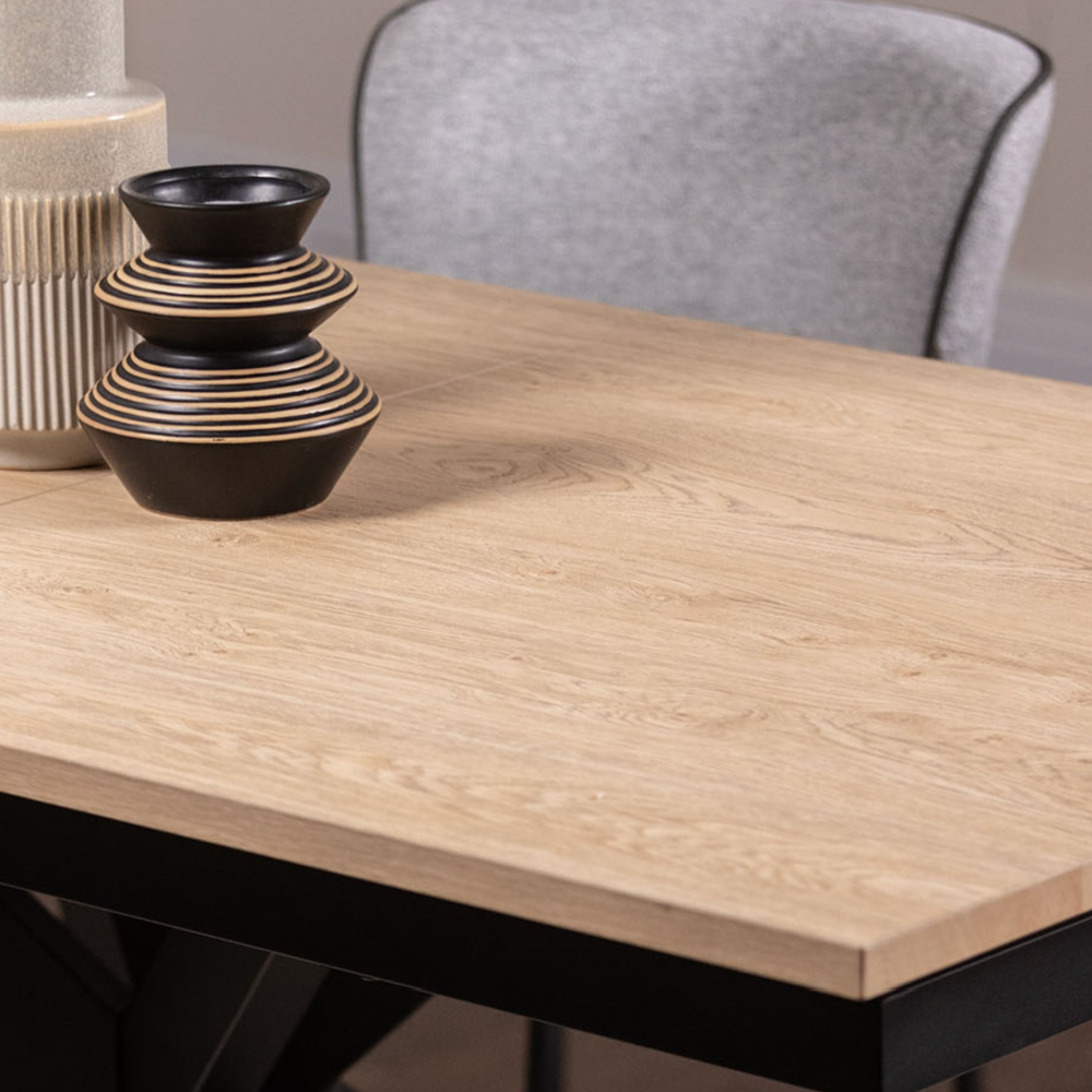 Jaxon 160-200cm Extending Dining Table with HPL Oak Finish Top & Black Metal Legs