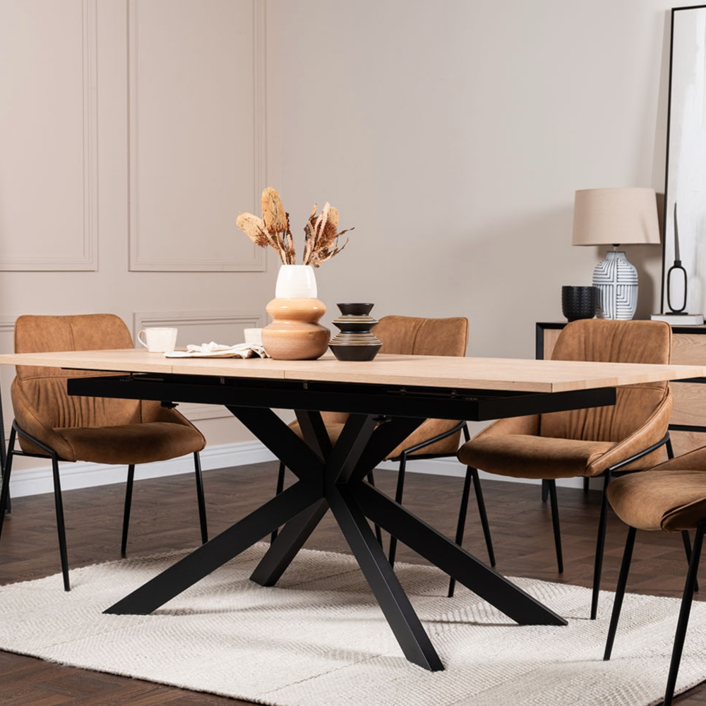Jaxon 160-200cm Extending Dining Table with HPL Oak Finish Top & Black Metal Legs