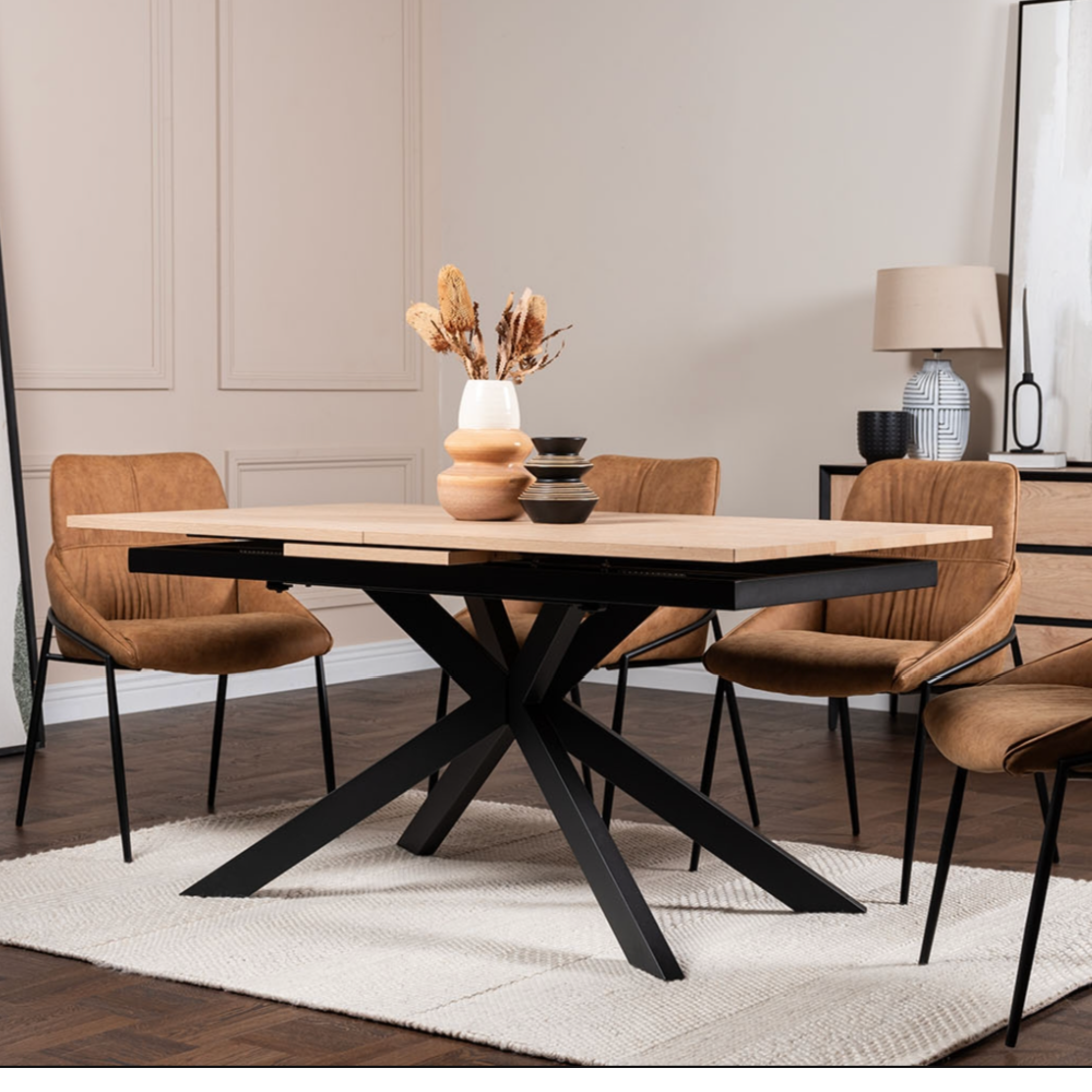 Jaxon 160-200cm Extending Dining Table with HPL Oak Finish Top & Black Metal Legs
