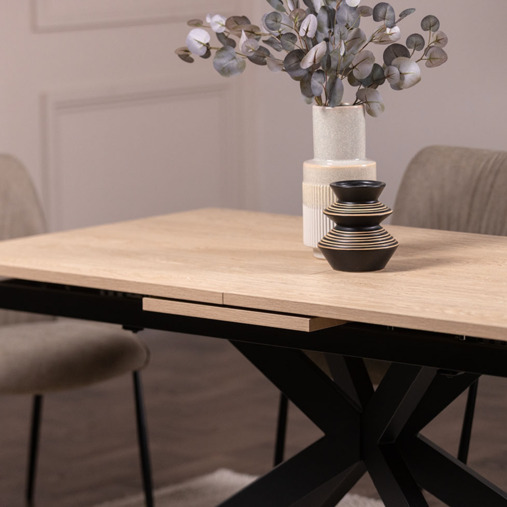 Jaxon 160-200cm Extending Dining Table with HPL Oak Finish Top & Black Metal Legs