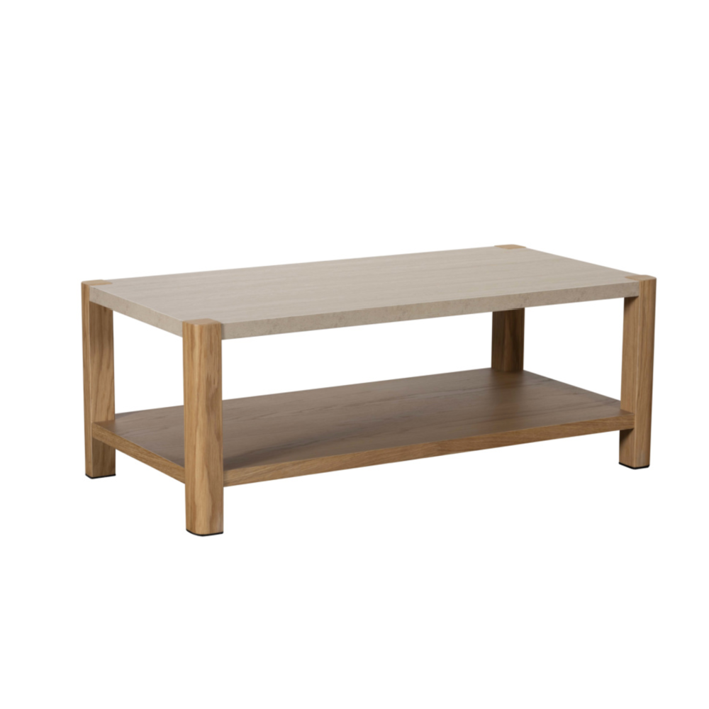 Arlo Natural Oak Coffee Table with Travertine Ceramic Top