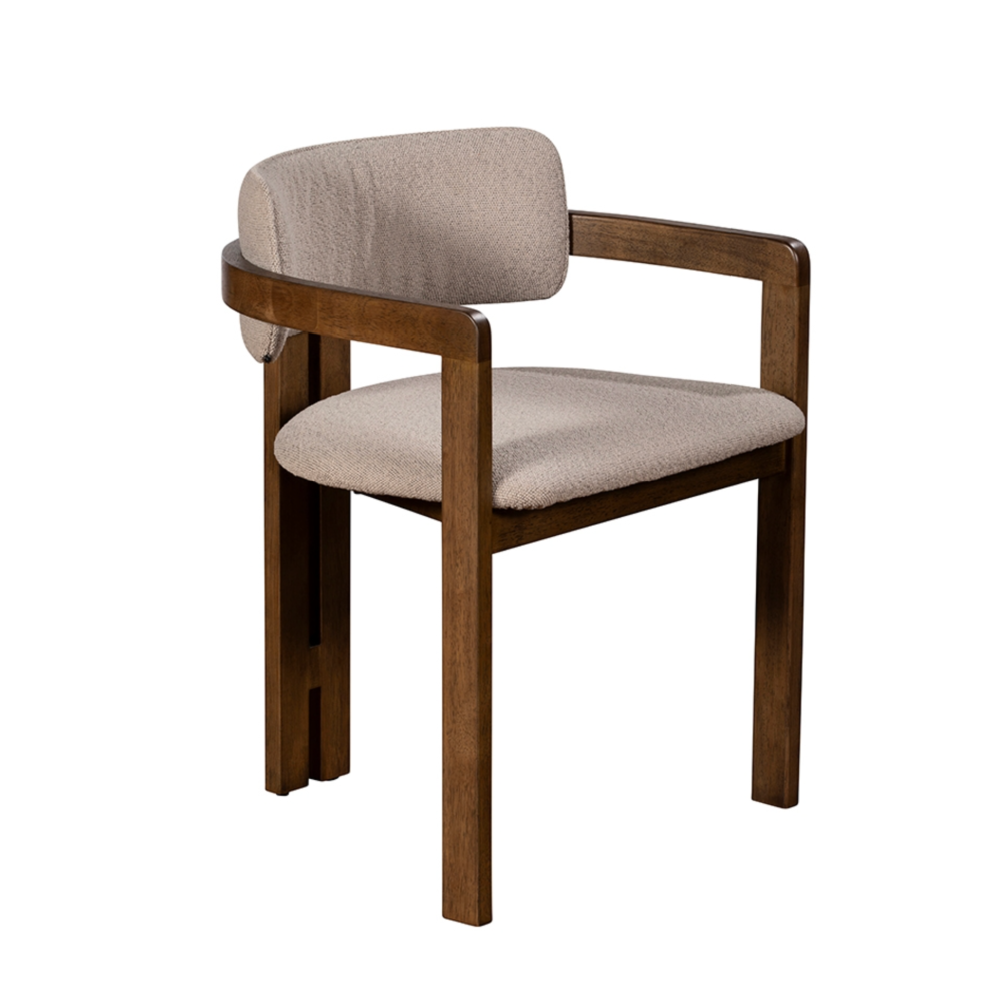 Grace Boucle Curved Back Dining Armchair with Walnut