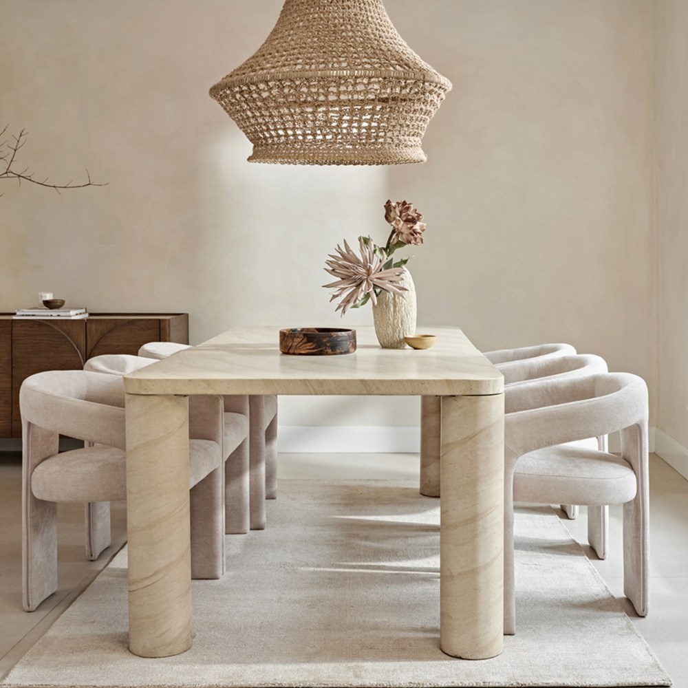 Ida Travertine Stone 205cm Dining Table with Cylindrical Legs