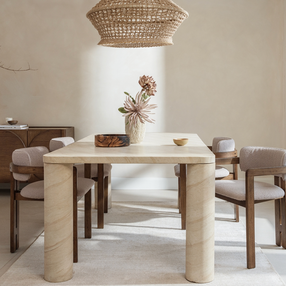 Ida Travertine Stone 150cm Dining Table with Cylindrical Leg