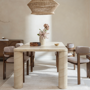 Ida Travertine Stone 150cm Dining Table with Cylindrical Leg