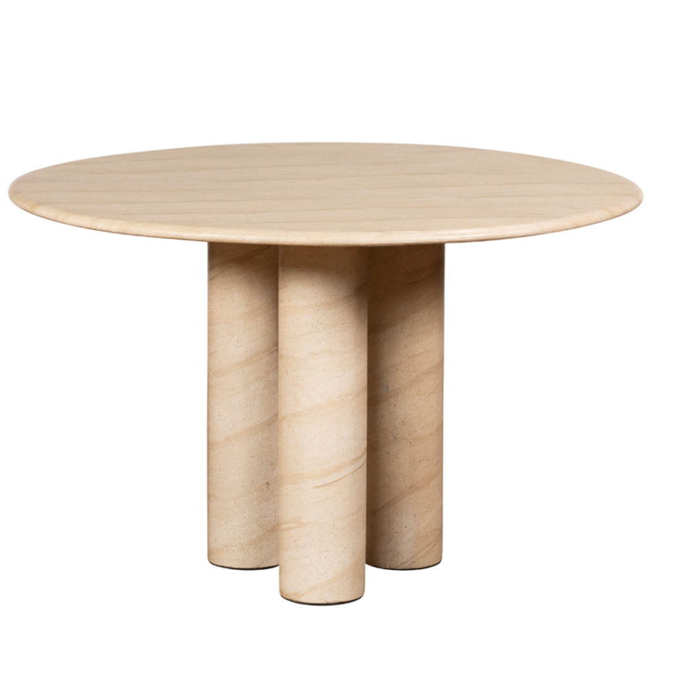 Ida Travertine Stone Round Dining Table with Cylindrical Legs