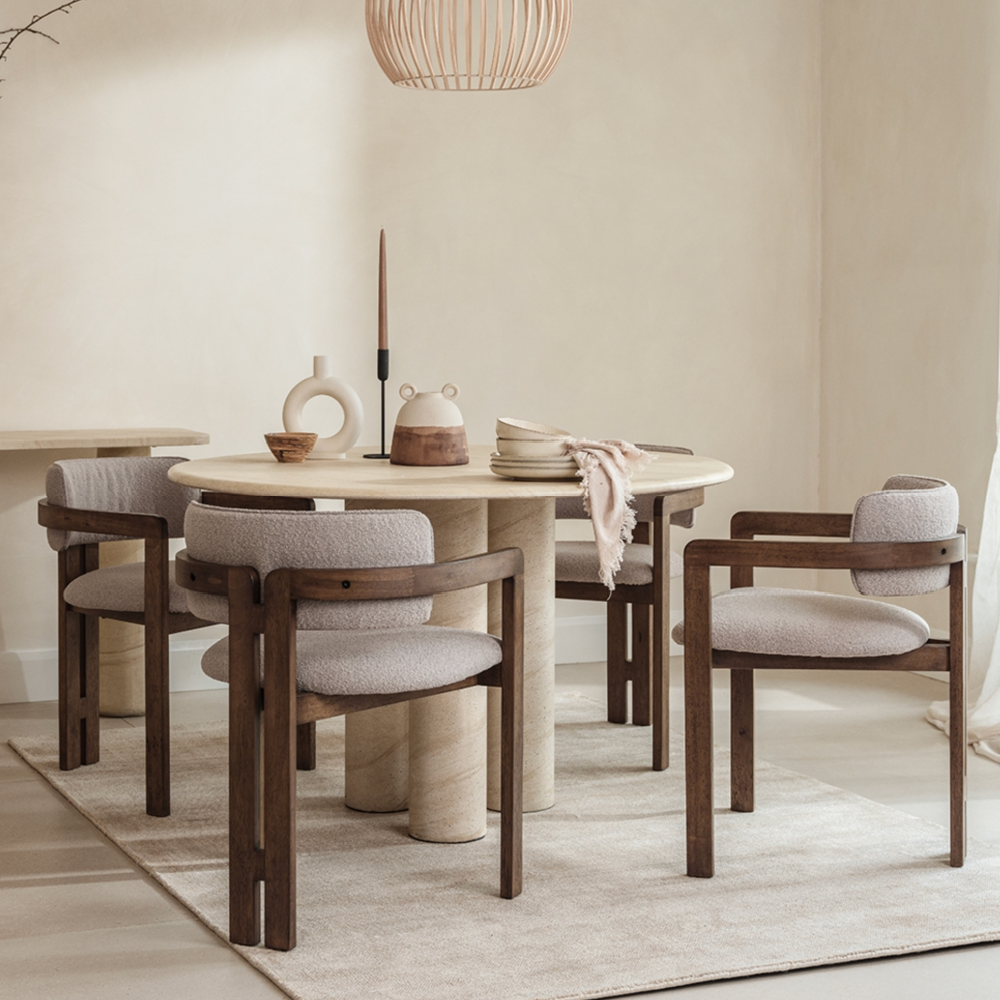 Ida Travertine Stone Round Dining Table with Cylindrical Legs