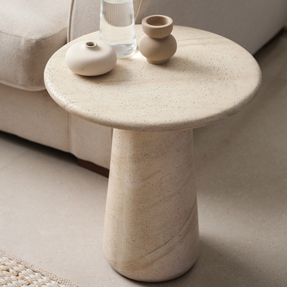 Ida Travertine Stone Lamp Table with Cylindrical Base