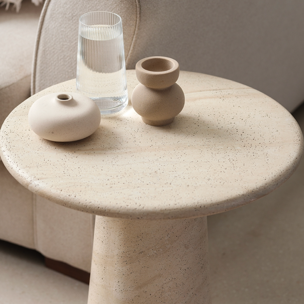 Ida Travertine Stone Lamp Table with Cylindrical Base