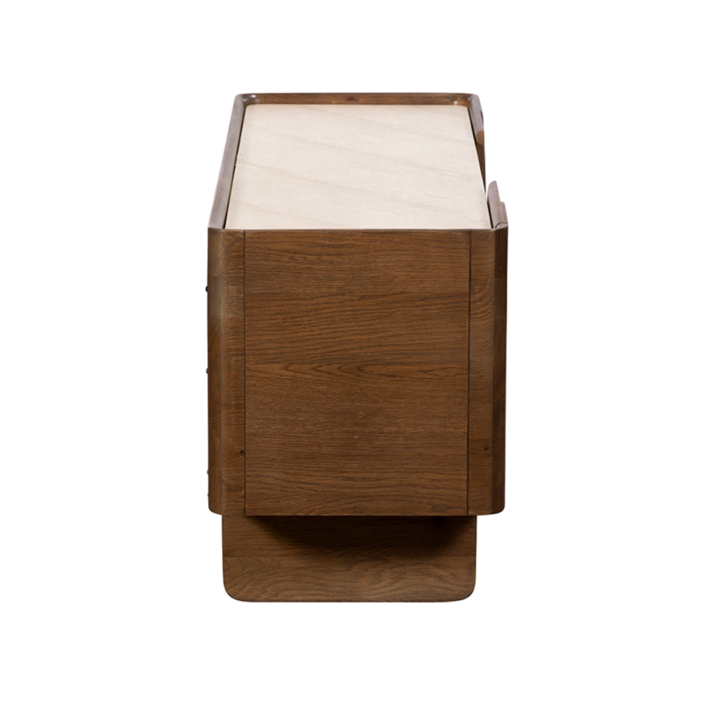 Ida Walnut Finish TV Unit with Travertine Stone Top