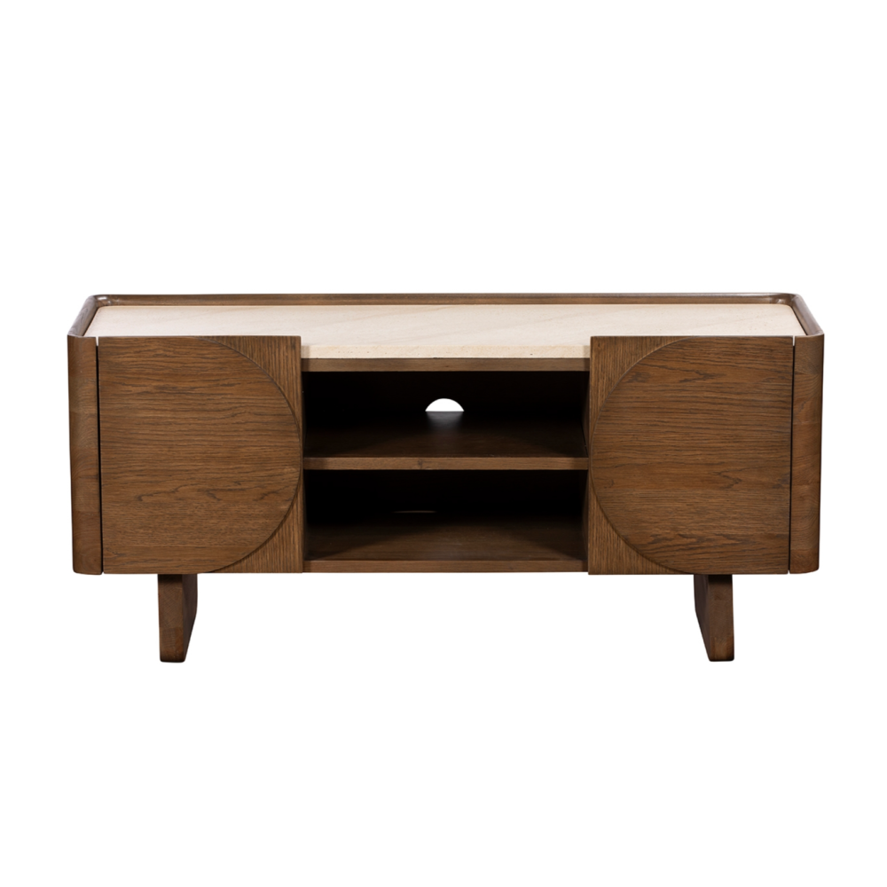 Ida Walnut Finish TV Unit with Travertine Stone Top