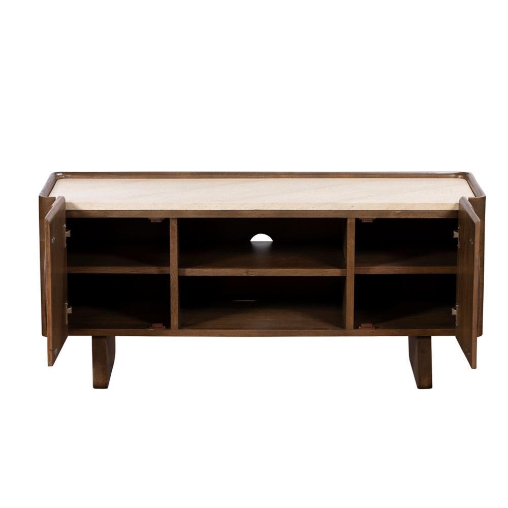 Ida Walnut Finish TV Unit with Travertine Stone Top