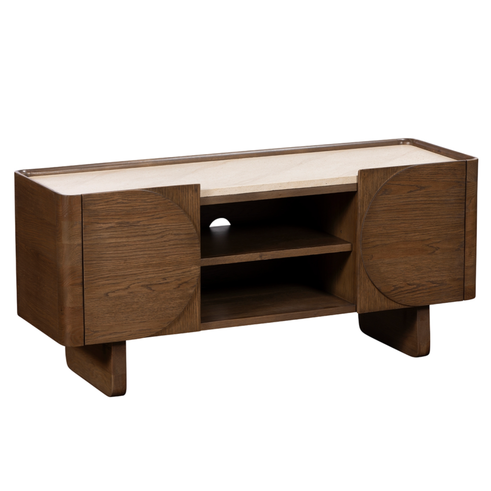 Ida Walnut Finish TV Unit with Travertine Stone Top