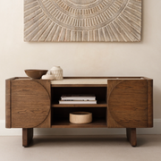 Ida Walnut Finish TV Unit with Travertine Stone Top