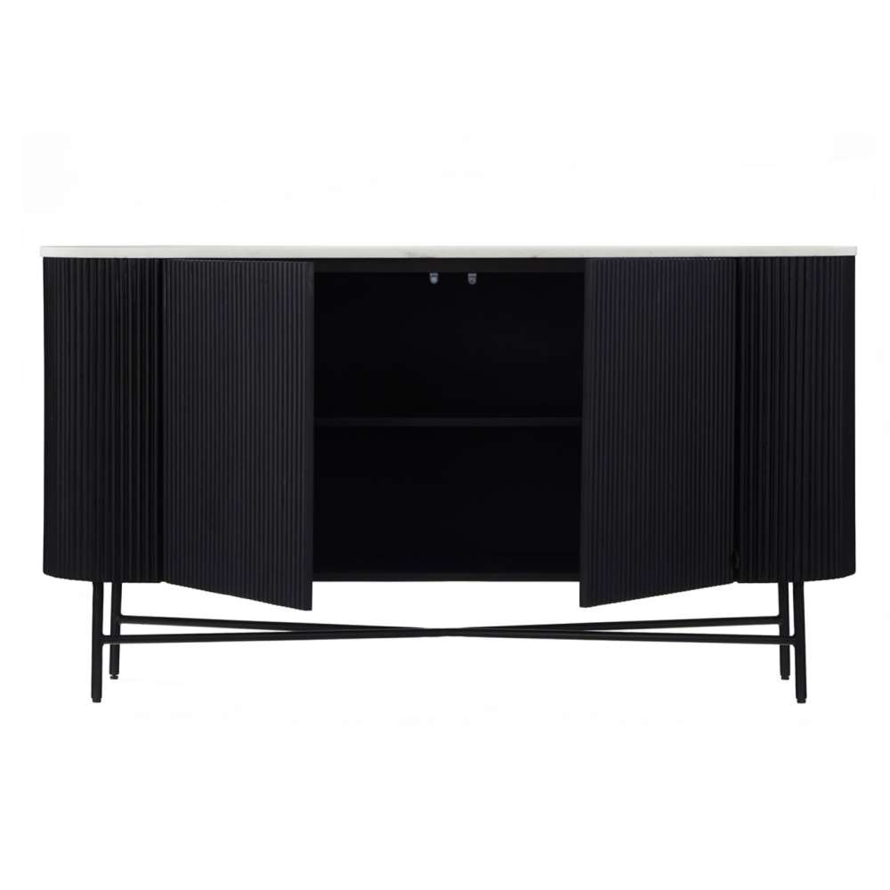 Lucas Black  Mango & Marble Large Fluted Sideboard