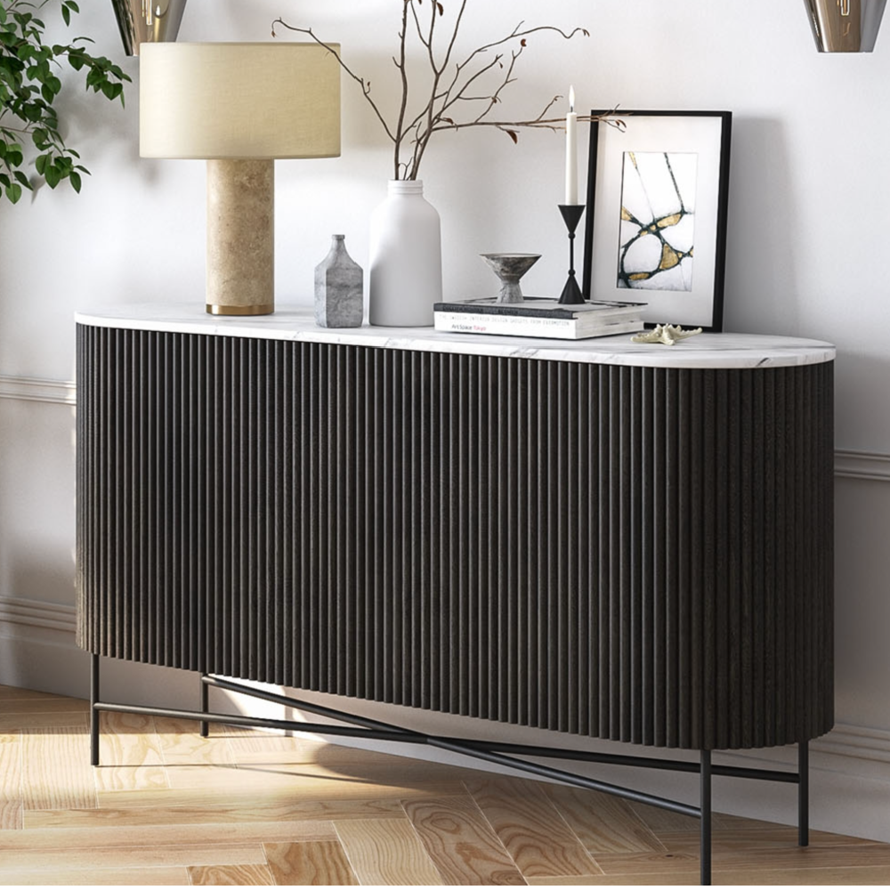 Lucas Black  Mango & Marble Large Fluted Sideboard