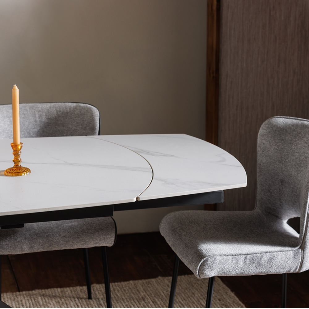 Sintered Stone 140-200cm Twist Extending Dining Table in White