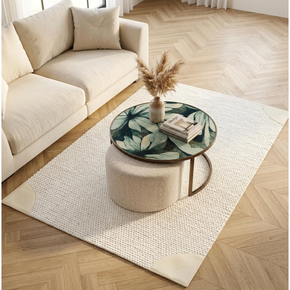 Savanna Leaf Coffee Table & Nesting Pouffe