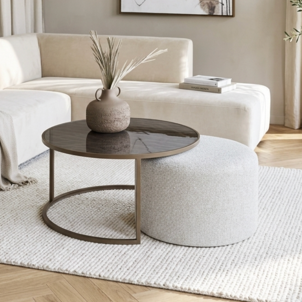 Driftwood Ripple Coffee Table & Nesting Pouffe