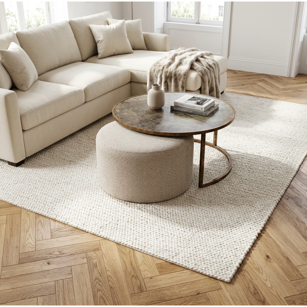 Atlas Coffee Table & Knotted Pouffe