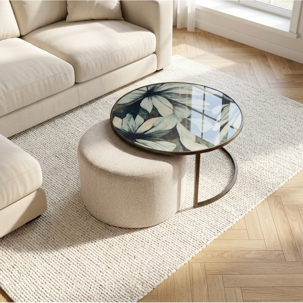 Savanna Leaf Coffee Table & Nesting Pouffe