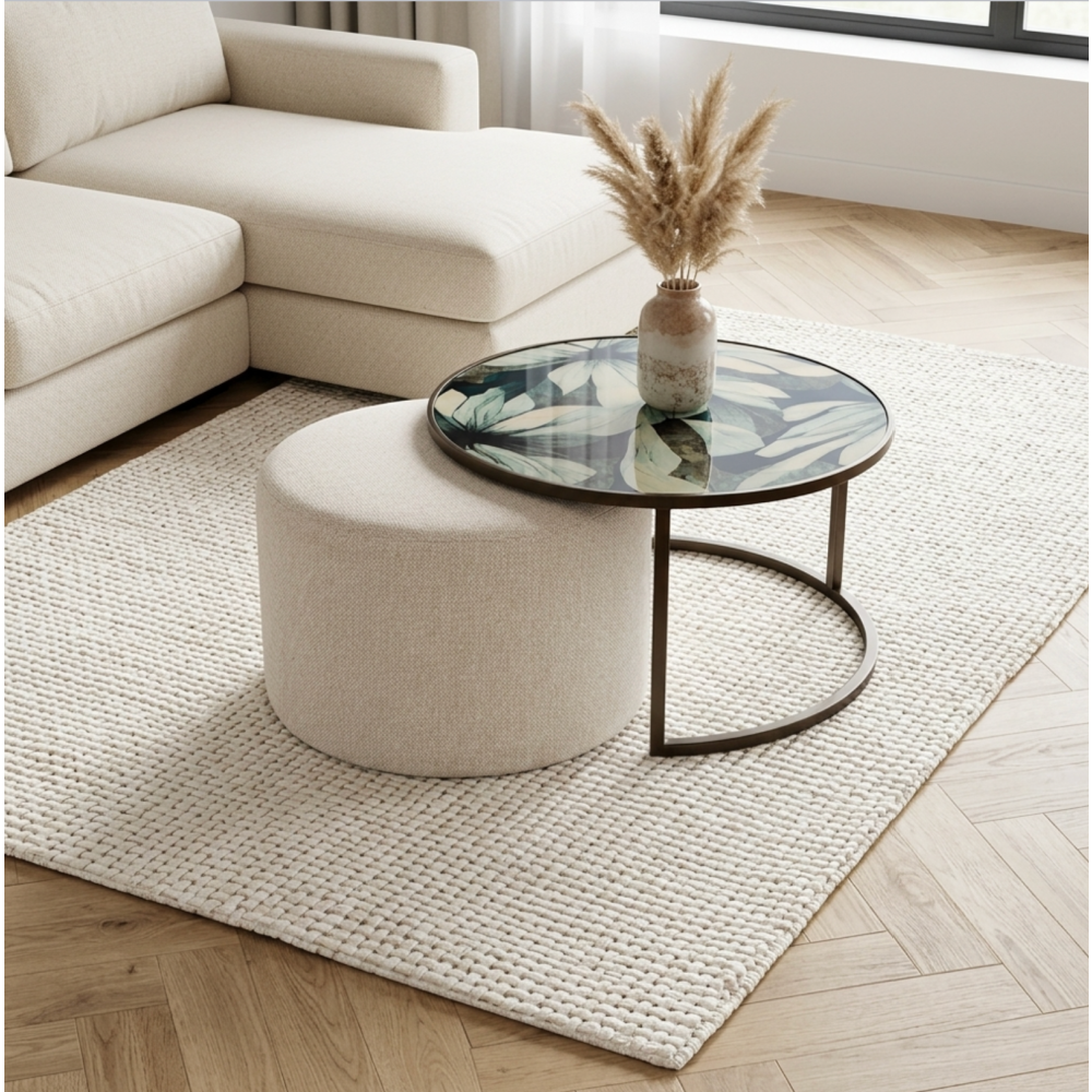 Savanna Leaf Coffee Table & Nesting Pouffe