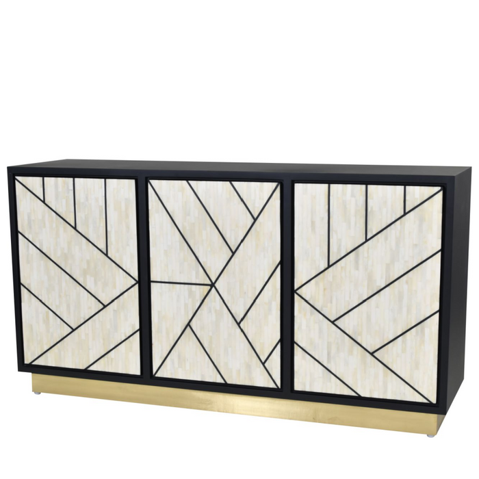 Credenza Abstract 3 Door Cabinet with Bone Inlay