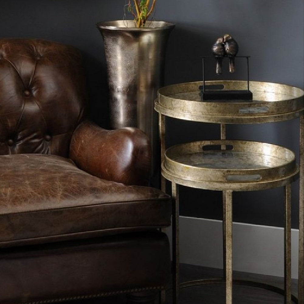 Hopo Vienna Antique Gold Diamond Set Of 2 Side Tray Tables