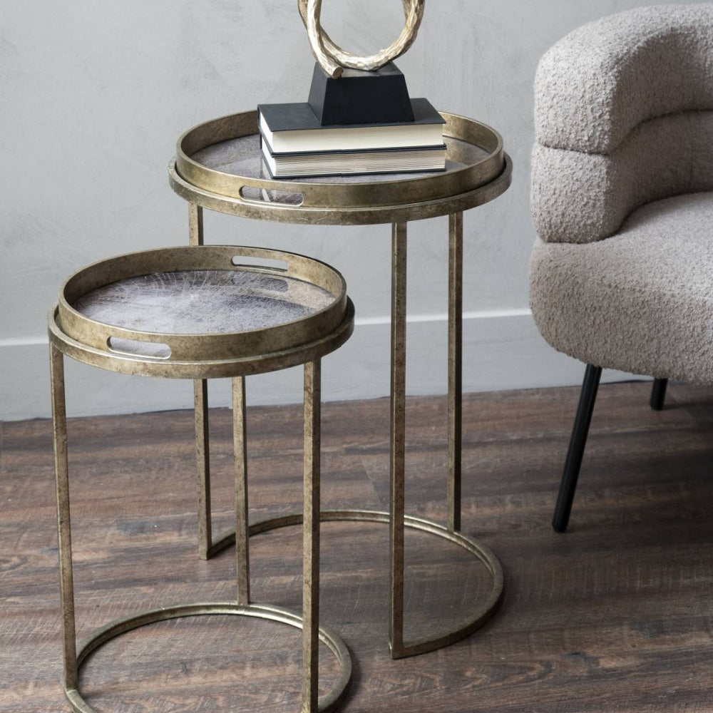 Hopo Vienna Antique Gold Atlas Set Of 2 Side Tray Tables
