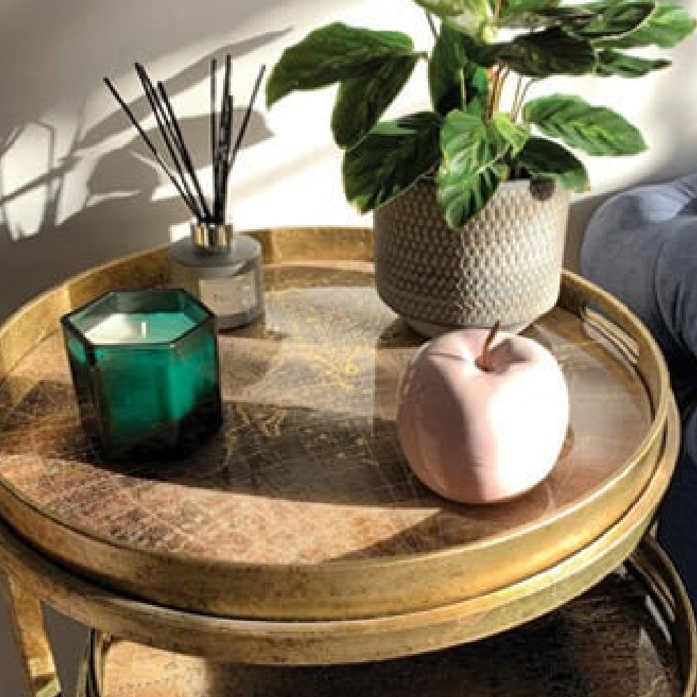 Hopo Vienna Antique Gold Atlas Set Of 2 Side Tray Tables