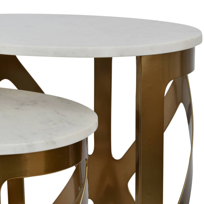 Metropolitan Set of 2 Side Tables Satin Bronze Finish with Off-White Marble