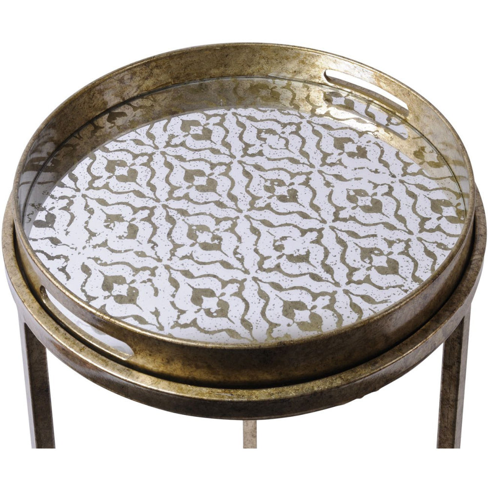 Hopo Vienna Antique Gold Diamond Set Of 2 Side Tray Tables