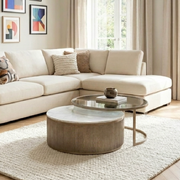 Belvedere Aged Gold Set of 2 Nesting Coffee Tables with Marble and Tinted Glass