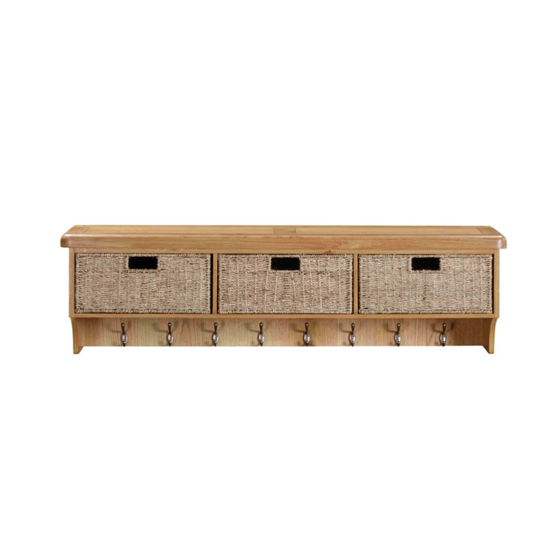 Oak Hall Bench with Baskets with options top rack