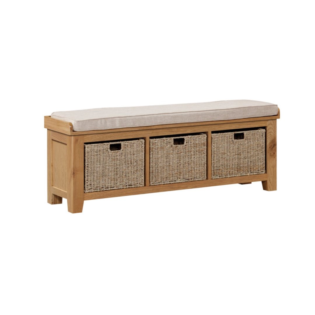 Oak Hall Bench with Baskets with options top rack