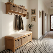 Oak Hall Bench with Baskets with options top rack