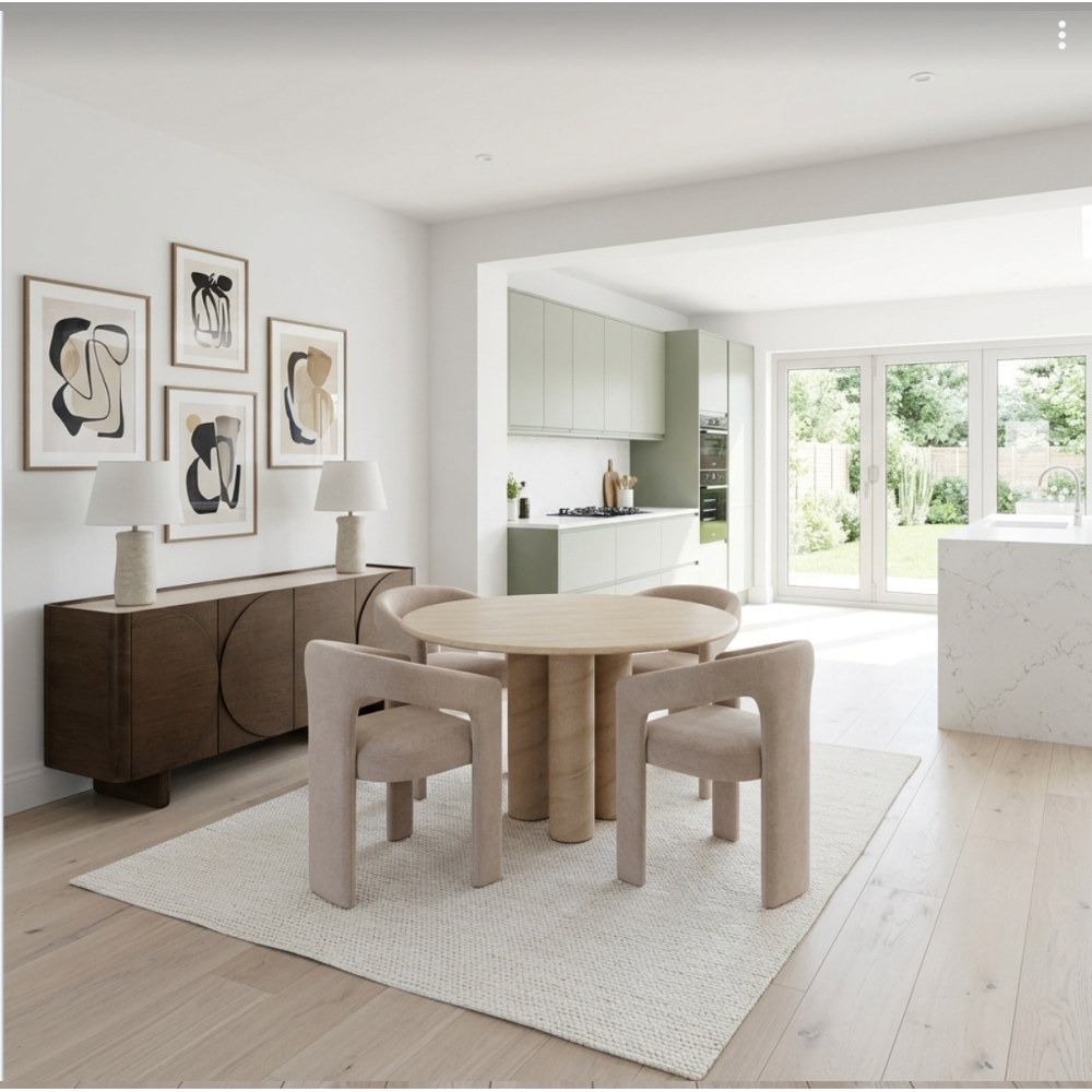 Ida Travertine Stone Round Dining Table with Cylindrical Legs