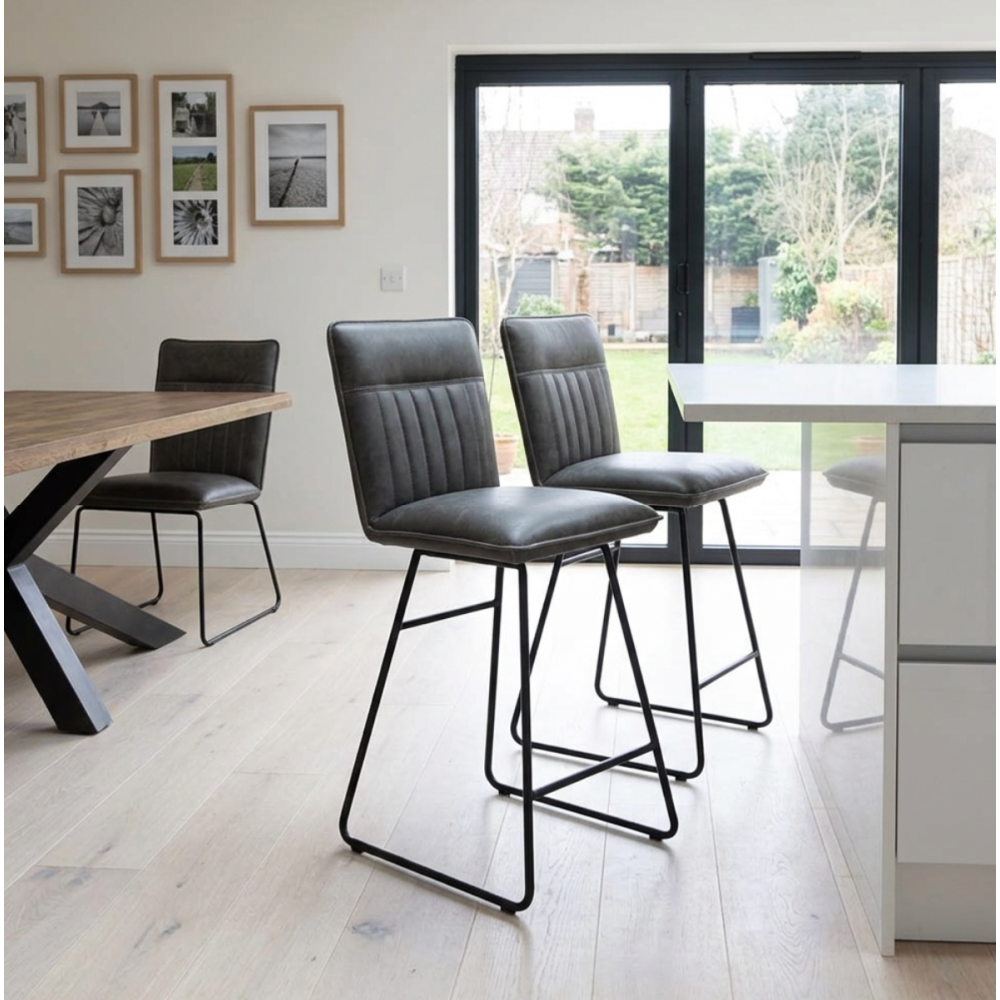 Cooper Bar Stool in Grey PU Leather