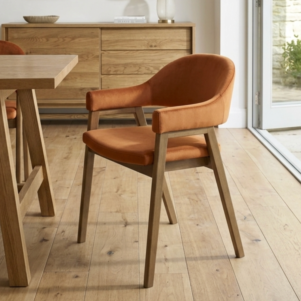 SET OF 2 Camden Rustic Oak Upholstered Arm Chair