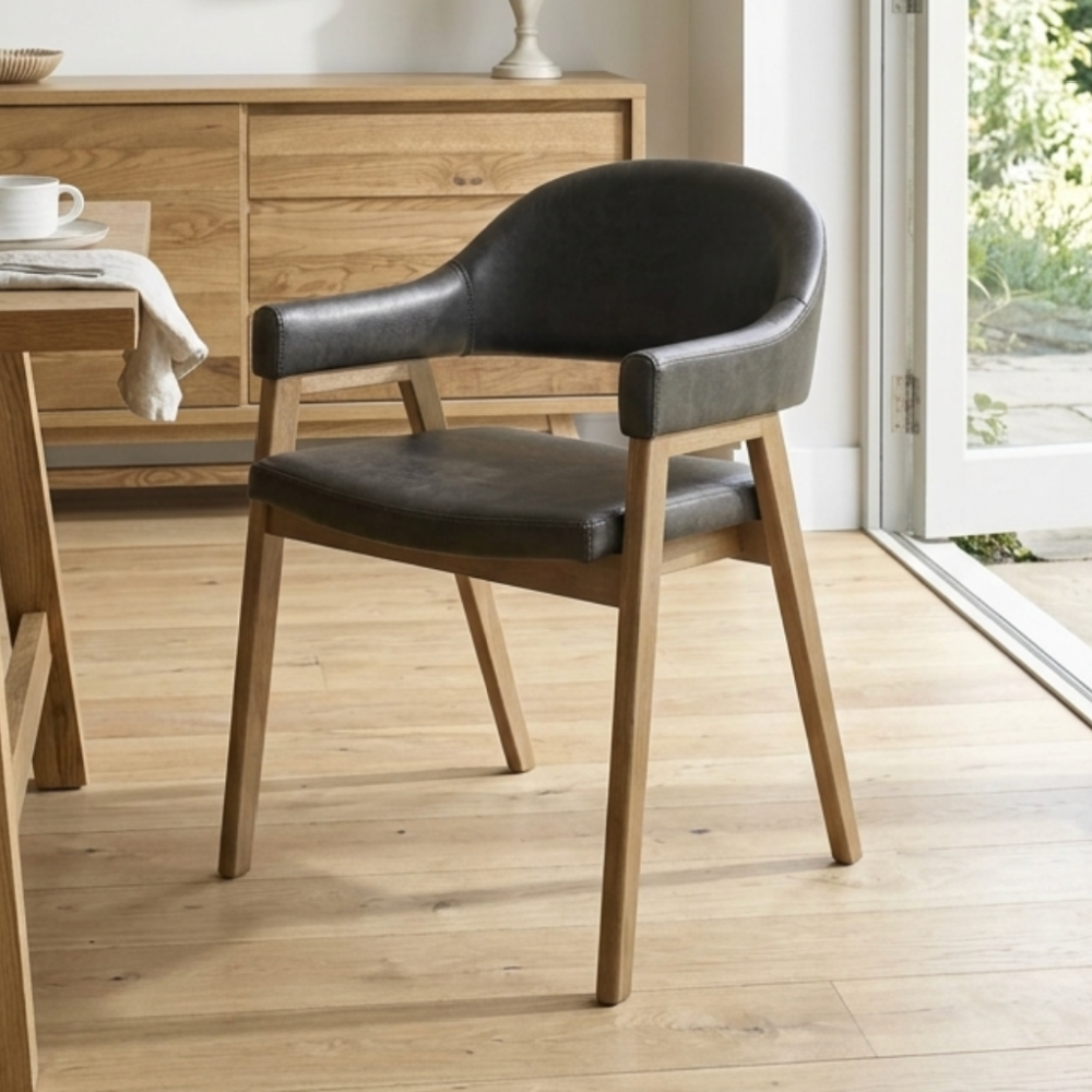 SET OF 2 Camden Rustic Oak Upholstered Arm Chair – hopofurniture