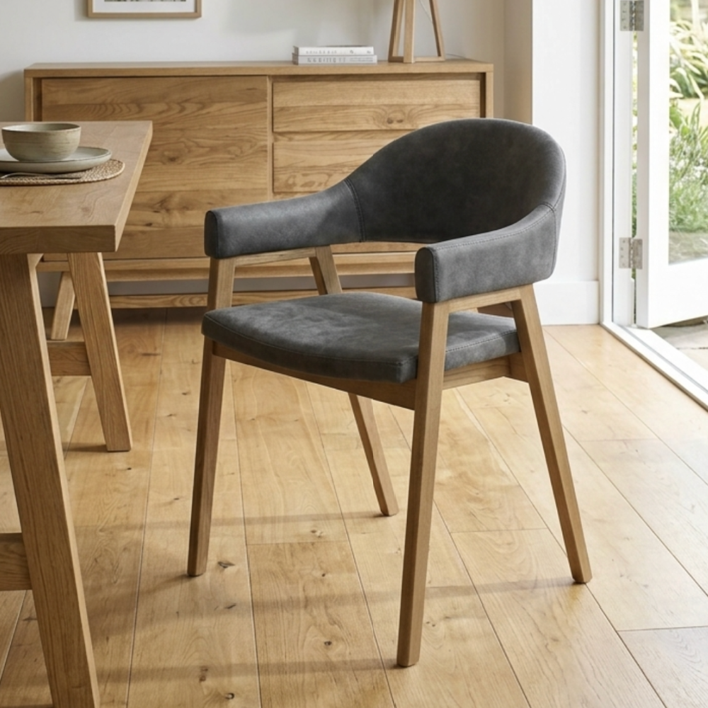 SET OF 2 Camden Rustic Oak Upholstered Arm Chair