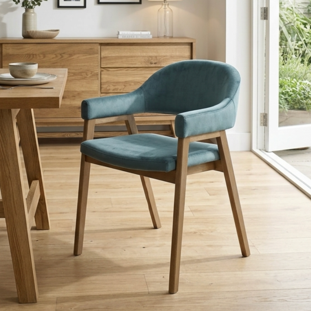 SET OF 2 Camden Rustic Oak Upholstered Arm Chair – hopofurniture