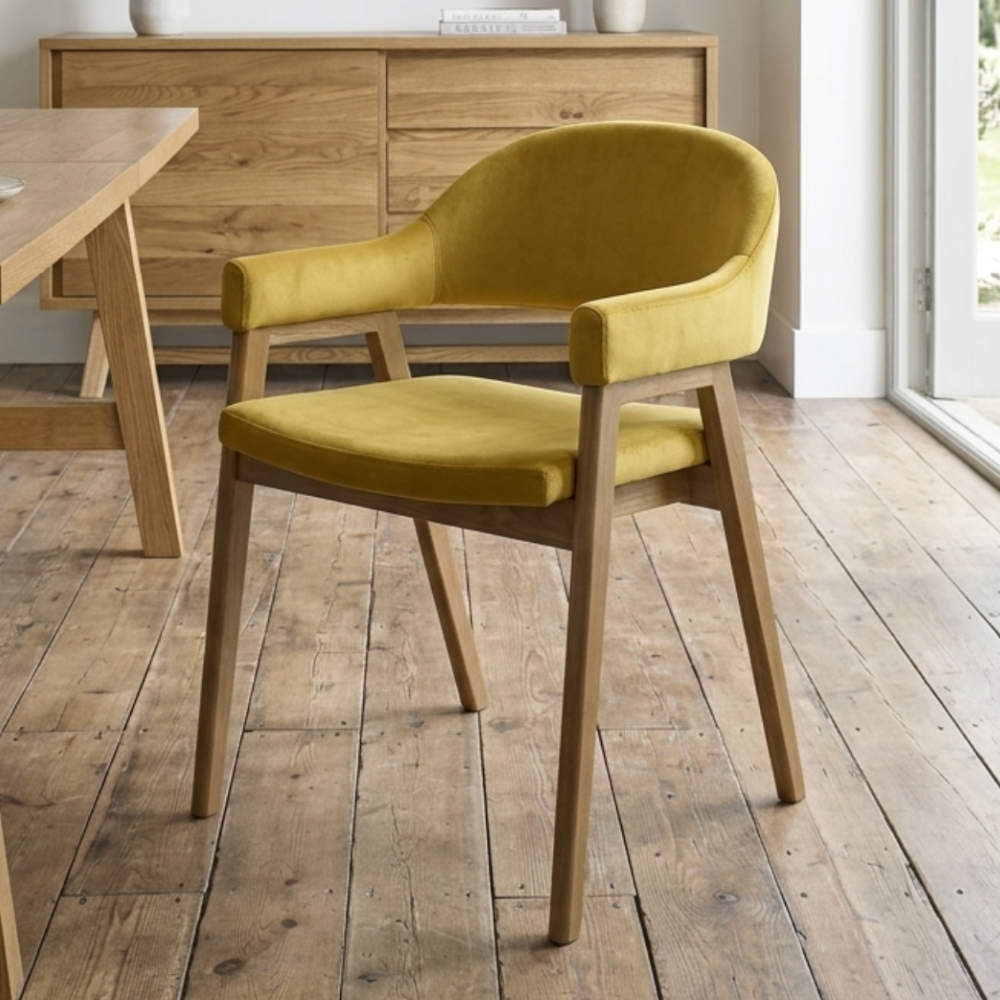 SET OF 2 Camden Rustic Oak Upholstered Arm Chair – hopofurniture