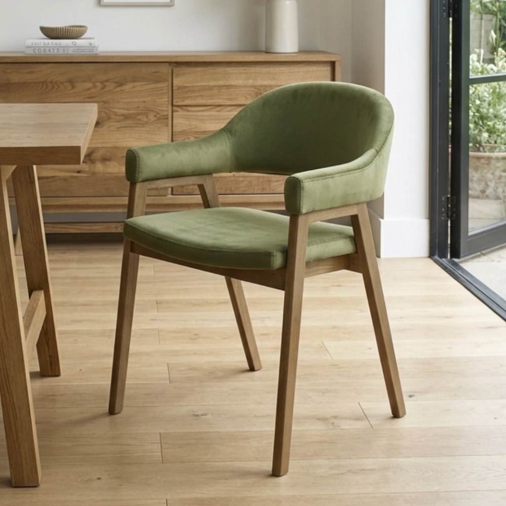 SET OF 2 Camden Rustic Oak Upholstered Arm Chair – hopofurniture
