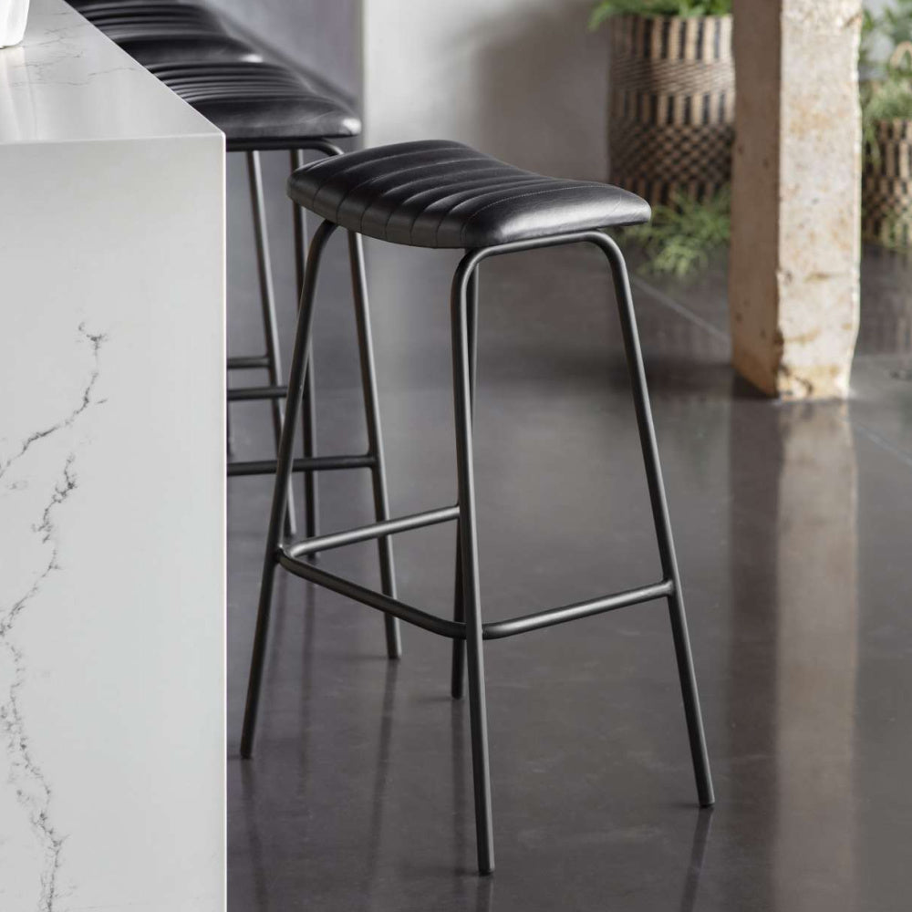 Pair of Arthur Leather Bar Stools in Charcoal