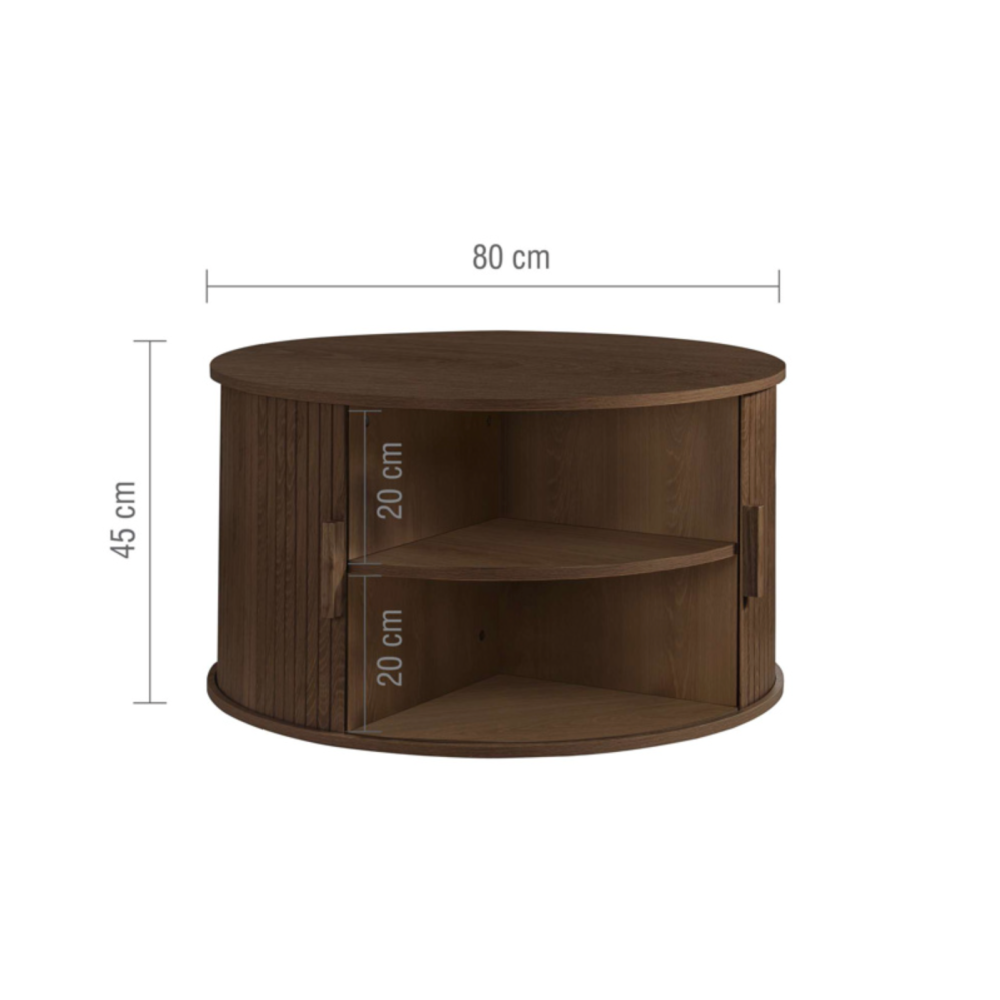 AXEL ROUND FLUTED COFFEE TABLE WITH STORAGE WALNUT